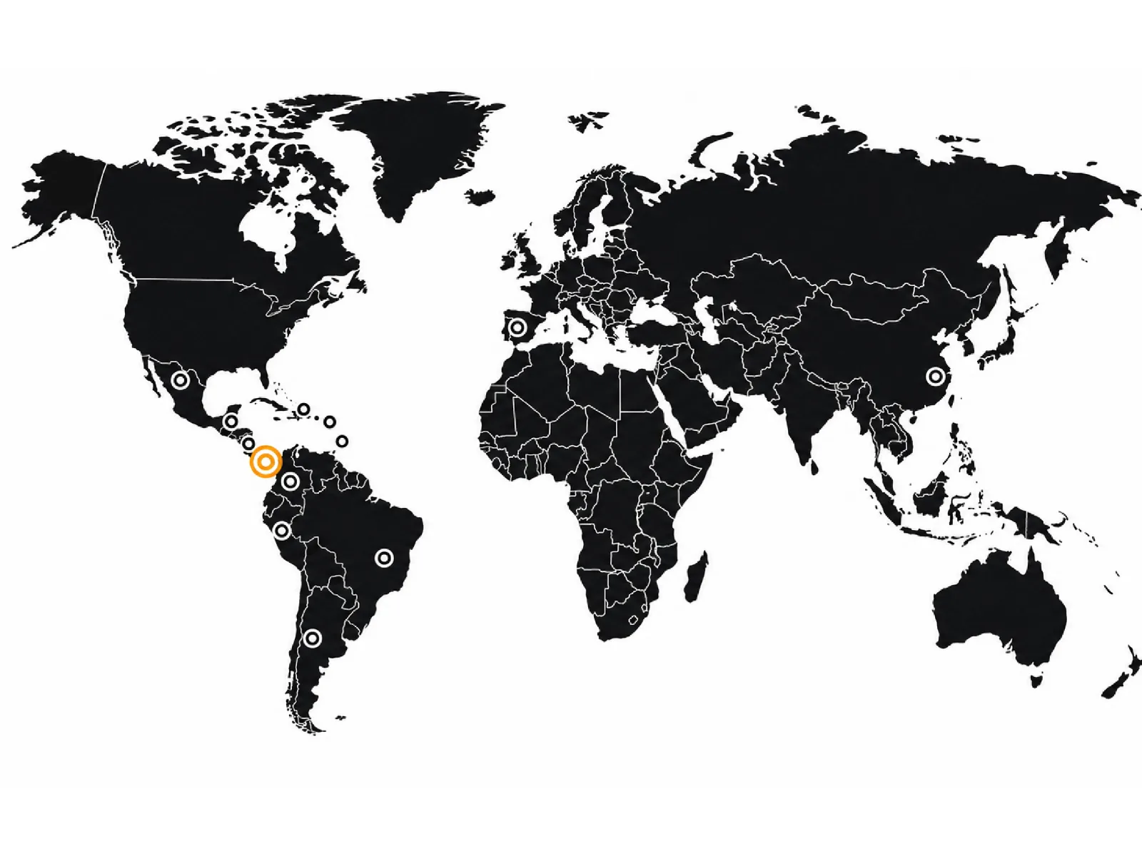 Map highlighting Ilumitec International’s distribution presence across Latin America, the Caribbean, and international markets.